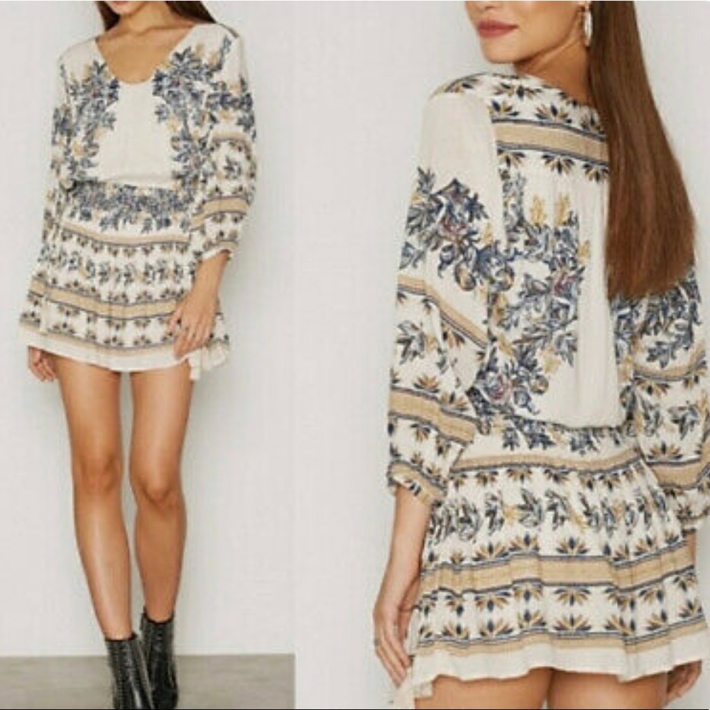Free People Moonlight Drive Mini Dress Ivory Combo
